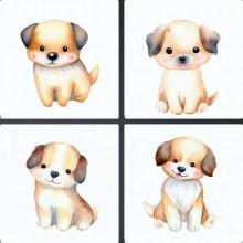 動物、イラスト、水彩画、かわいい、犬